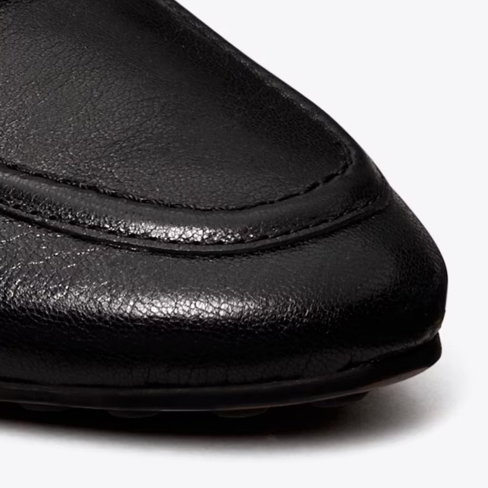 Tory Burch $298 Georgia Backless Loafer Flats Mules Black Gold Logo - Picture 7 of 9